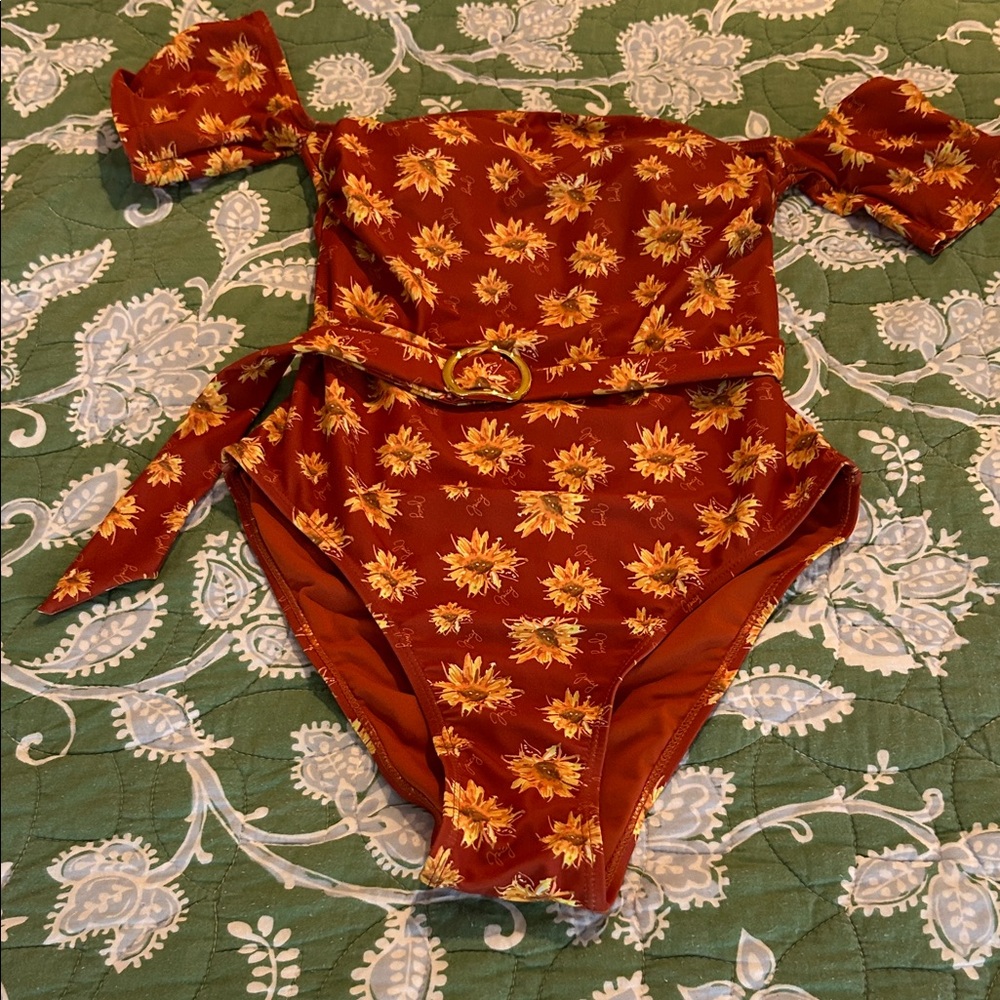 Juicy Couture Sunflower Off the Shoulder One Piece Bathing Suit/ swimsuit